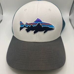 Patagonia Fitz Roy Trout Trucker Hat White/Charcoal/Turquoise